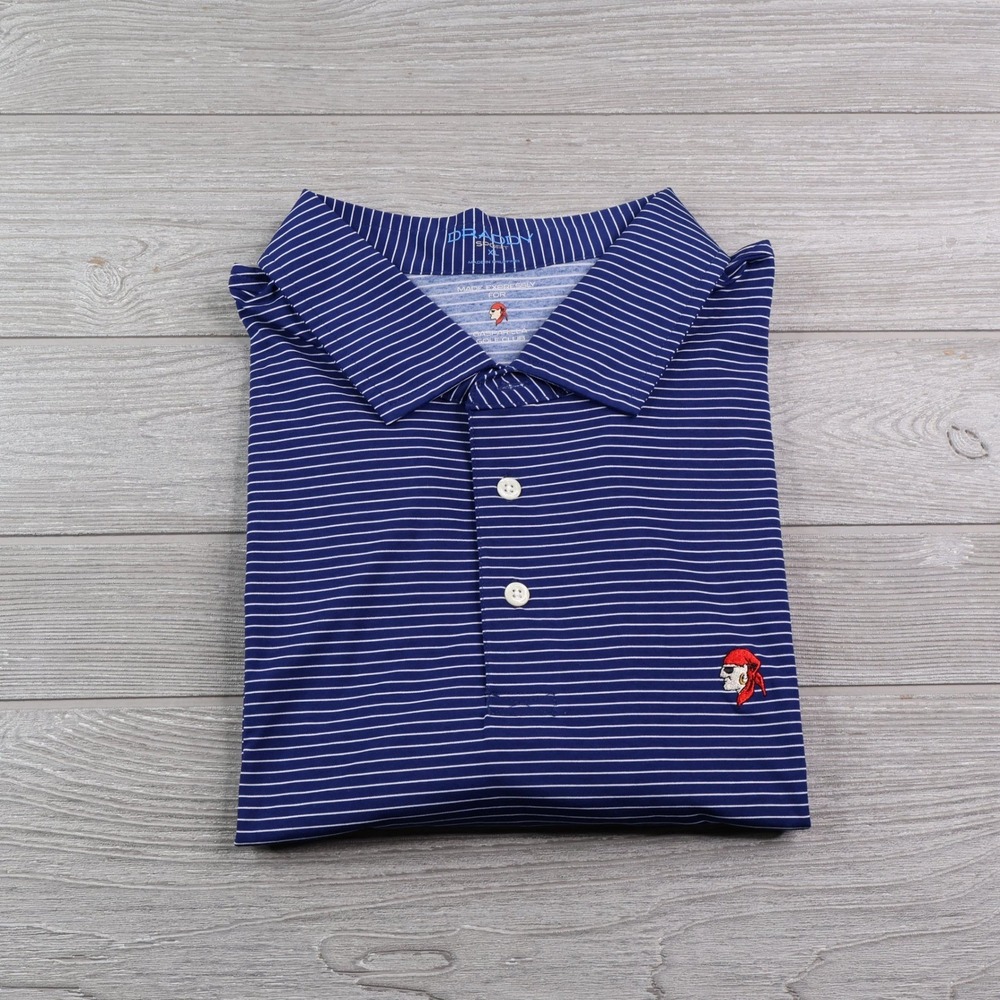 B. Draddy Sport Gasparilla Golf Club Polo Men's XL Blue White Stripe Pirate